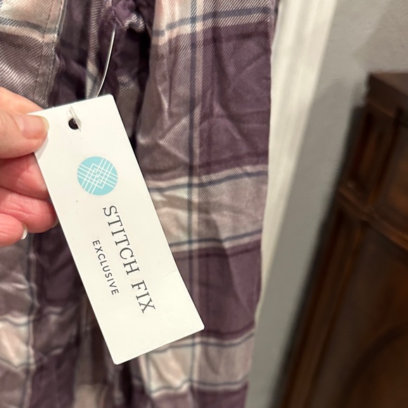 NWT cosmic Blue Love Hayley relaxed button Purple and White plus size 3X Shirt - Picture 4 of 6